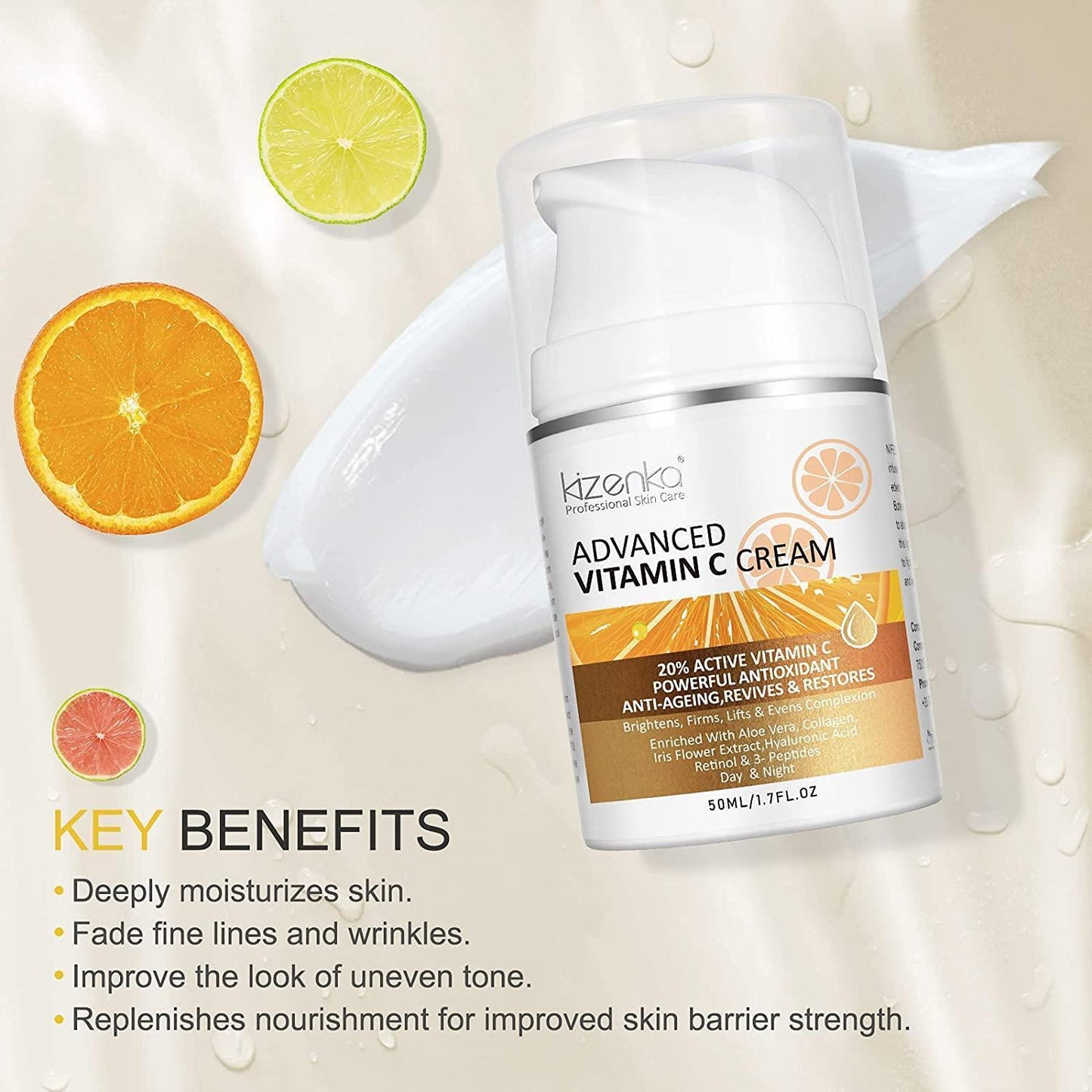 Anti Aging Vitamin C Cream 20% Vitamin Enriched with Aloe and Collagen Face Neck