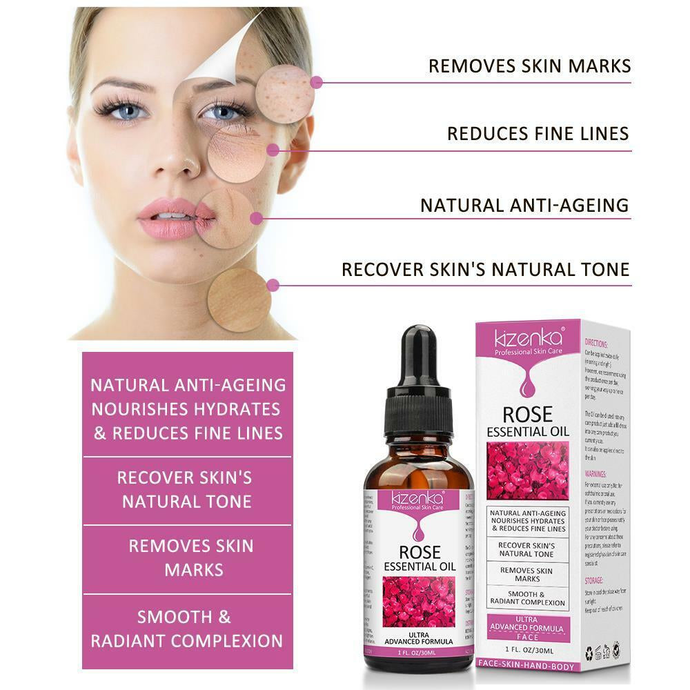 Kizenka Natural Anti-Ageing Rose Essential Scars Spots Facial Treatment Oil 30Ml