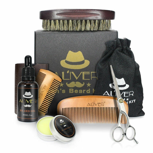 6Pcs Men'S Gent’S Beard Grooming Kit Gift Set Shampoo Oil Balm Wooden Brush Comb