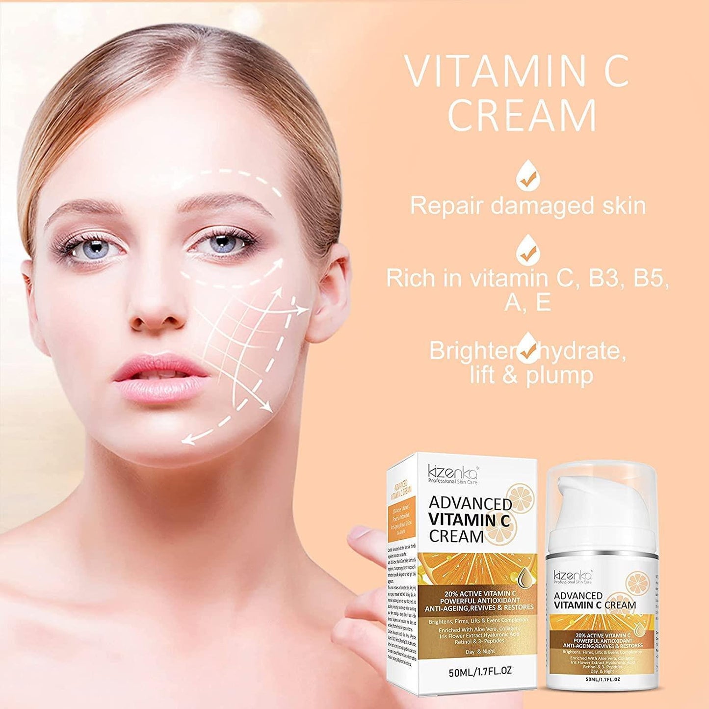 Anti Aging Vitamin C Cream 20% Vitamin Enriched with Aloe and Collagen Face Neck