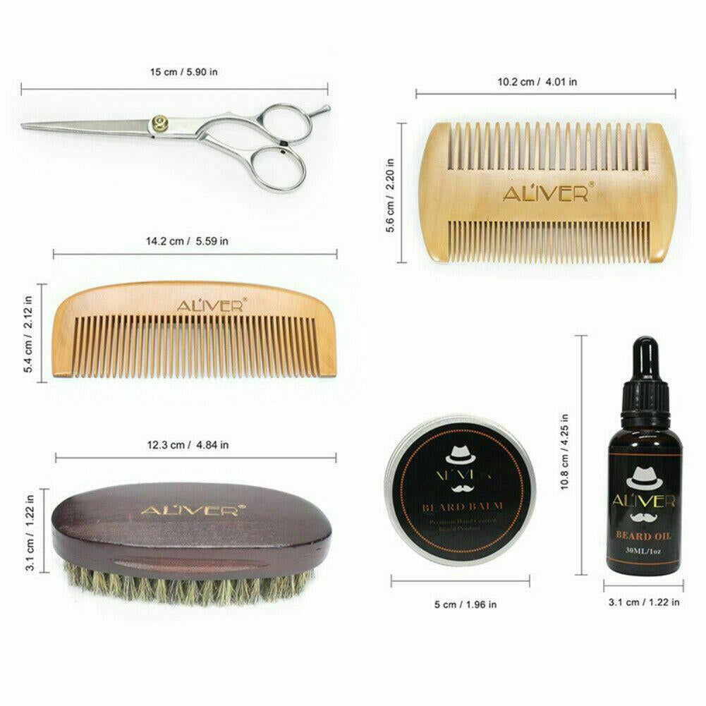 6Pcs Men'S Gent’S Beard Grooming Kit Gift Set Shampoo Oil Balm Wooden Brush Comb